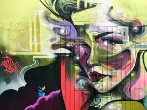 Street art in Star Yard in Brick Lane, London's East End