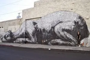 Street art mural in downtown Los Angeles by Roa
