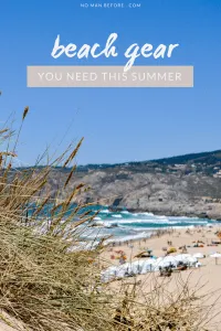 Beach with text overlay "Beach Gear You Need This Summer" #beach #surfboard #summer