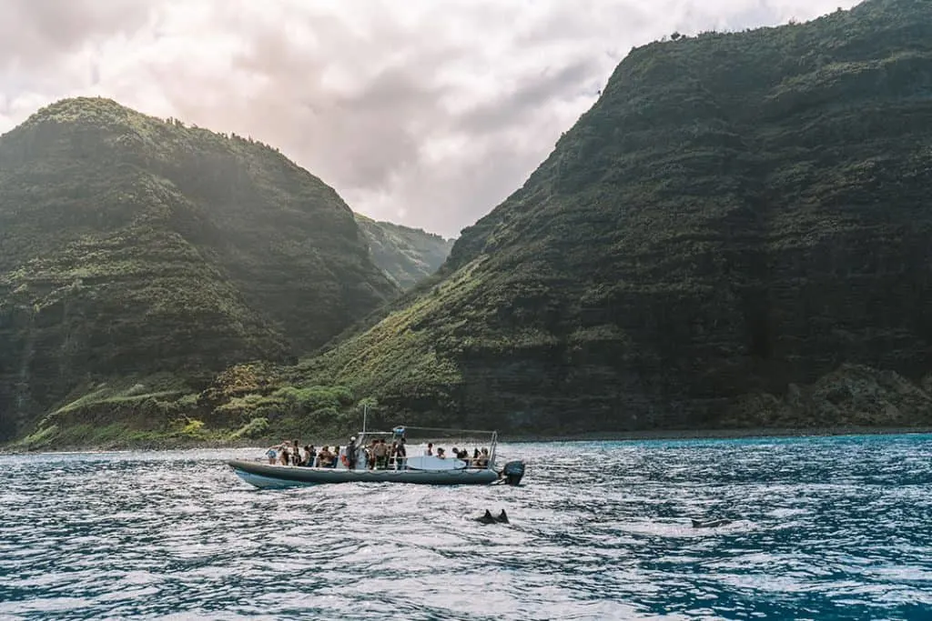 Zodiac boat along the Na Pali Coast in Kauai