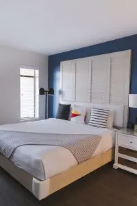 Bedroom in bright and airy bungalow at the Paradise Point Resort & Spa in San Diego, California