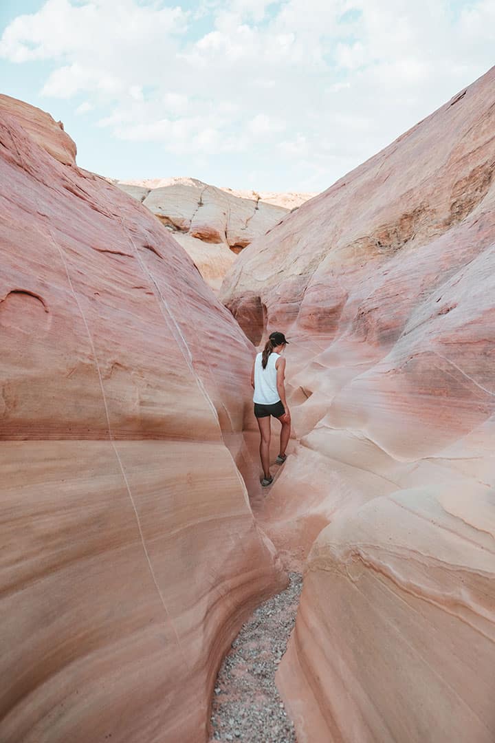 Hiking through Pink Canyon in Valley of Fire State Park Nevada