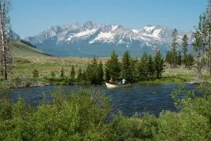 Fly fishing on the Salmon River in Sawtooth Mountains, Idaho
