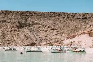 Panga Boats at Playa Ensanada Grande on Isla Espiritu Santo Tours