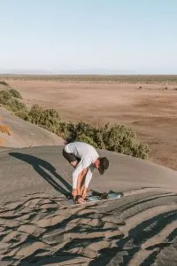 Strapping into the sandboard