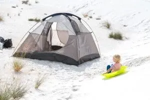 Hudson Sand Sledding by Tent at White Sands National Monument