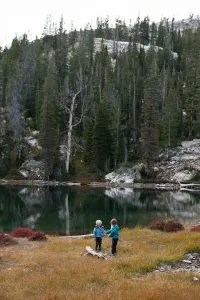 Kids playing by Alice Lake in the Sawtooth Mountains, Idaho