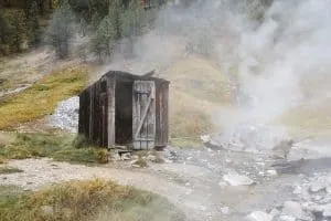 Wooden Hut with bathtub at Bonneville Hot Springs in Idaho