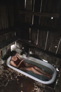 Wooden Hut with bathtub at Bonneville Hot Springs in Idaho