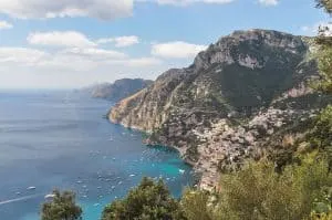 View of Positano from the Path of the Gods in Amalfi Coast, Italy