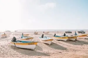 Panga boats at Punta Lobos in Todos Santos, Mexico
