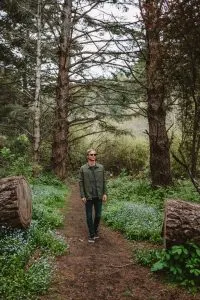 Hiking through Butano State Park in sustainable outdoor clothing brand Toad&Co