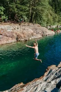 Diving into the Emerald Pools in the Yuba River