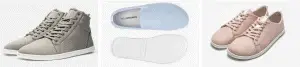 Three barefoot shoe styles from Feelgrounds, including a casual sneaker, a high-rise sneaker, and slip ons