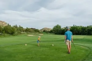 Golfers at Bully Pulpit Golf Course in Medora, North Dakota