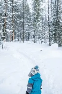 Child Snowshoeing in the snow