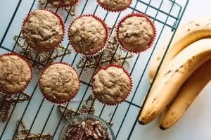 Banana Nut Muffins made with Kodiak Cakes Pancake Mix