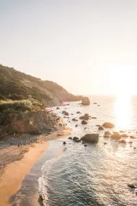 Mile Rock Beach along the Land's End Trail in San Francisco