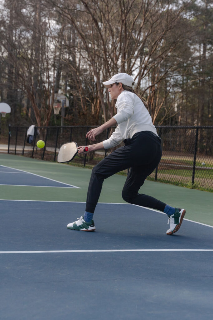 Playing pickleball in the Notace Koto, wide toe box court shoes with cushion