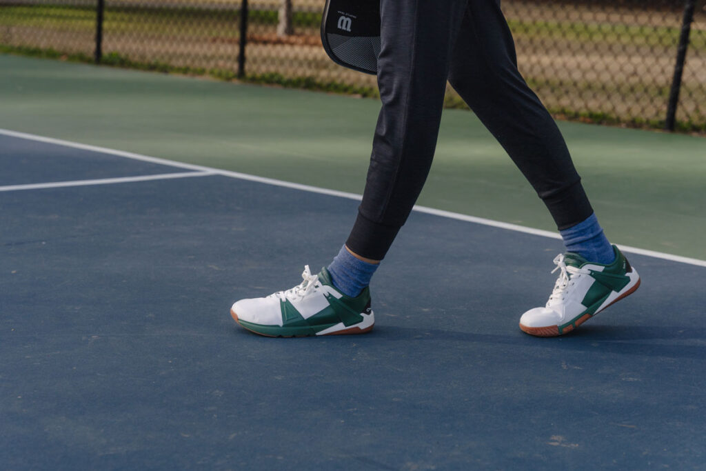 Playing pickleball in Notace Koto wide toe box court shoes with cushion